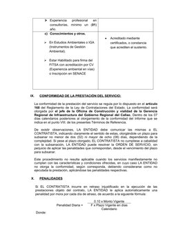 
Experiencia  profesional  en
consultorías,  mínimo  un  (01)
año.
c) Conocimientos y otros. 

En Estudios Ambientales o IG