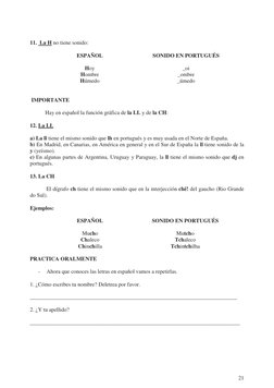 21
 
11.  La H no tiene sonido: 
        
ESPAÑOL 
SONIDO EN PORTUGUÉS 
 
 
Hoy 
_oi 
Hombre 
_ombre 
Húmedo 
_úmedo