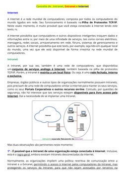Conceito de : intranet, Extranet e Internet
Internet
A Internet é a rede mundial de computadores, composta por todos os compu