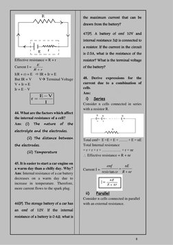 8 
Effective resistance = R + r 
Current I = 
E
R
r

I(R + r) = E    IR + Ir = E  
But IR = V 
 V Terminal Voltage
V