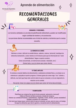 RECOMENDACIONES
GENERALES
Aprende de alimentación
HORARIOS Y PORCIONES: 
Los horarios señalados es una idea de planificación