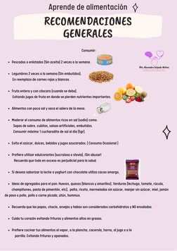 Aprende de alimentación
Pescados o enlatados (Sin aceite) 2 veces a la semana.
Legumbres 2 veces a la semana (Sin embutidos).