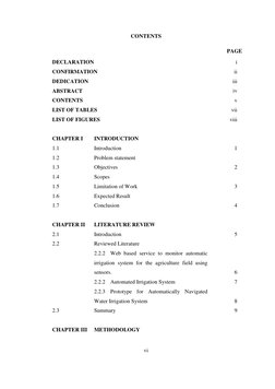 vi 
 
CONTENTS 
      PAGE 
DECLARATION 
        i 
CONFIRMATION 
ii 
DEDICATION 
iii 
ABSTRACT  
iv 
CONTENTS 
v 
LIST OF