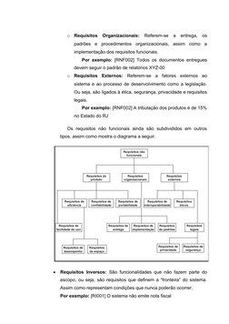 o
Requisitos  Organizacionais: Referem-se  a  entrega,  os
padrões  e  procedimentos  organizacionais,  assim  como  a
implem
