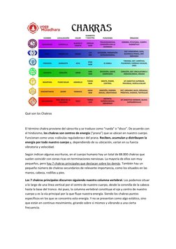 Qué son los Chakras 
 
El término chakra proviene del sánscrito y se traduce como “rueda” o “disco”. De acuerdo con 
el hin