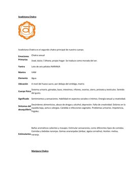 Svadistana Chakra 
 
 
Svadistana Chakra es el segundo chakra principal de nuestro cuerpo.  
Emociones 
Primarias 
Chakra sex