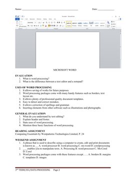 SS1 Third Term Data Processing Notes | PDF | Databases | Relational ...