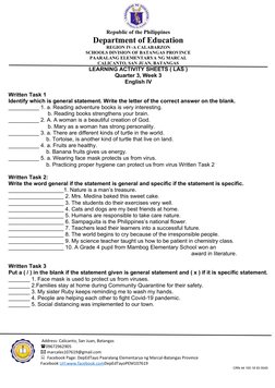 Grade 4 LAS Quarter 3 Week 3 Activities | PDF | Wellness