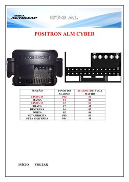 ‘ 
POSITRON ALM CYBER 
 
 
 
FUNÇÃO 
PINOS DO 
ALARME 
ALARME DB15 VGA 
MACHO 
LINHA 30 
P02 
01 
MASSA 
13 
08 
LINHA 15 
12
