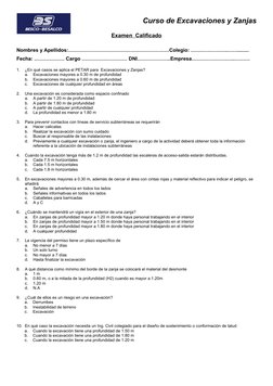Curso de Excavaciones y Zanjas
Examen  Calificado
Nombres y Apellidos:……………………………………………………Colegio: ………………….……........
Fecha: