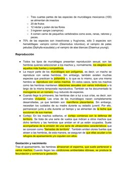 ○
Tres cuartas partes de las especies de murciélagos mexicanos (100)
se alimentan de insectos
○
20 de frutos
○
12 néctar y po