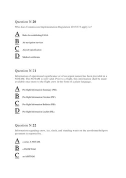 Question N 20 
Who does Commission Implementation Regulation 2017/373 apply to? 
A 
Rules for establishing EASA 
B (javascr