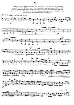 V. 
The music of Gustav Mahler has given us some very exciting timpani parts, and this solo quotes 
passages.from the 5th and