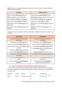 Nota: Existem outras conjunções/locuções equivalentes, mas com as quais é utilizado o Infinitivo 
Pessoal, como nos exemplos: