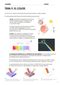 TEMA 9: EL COLOR.
El color es un conjunto de sensaciones que tienen lugar en nuestro cerebro.
En estas sensaciones influyen t