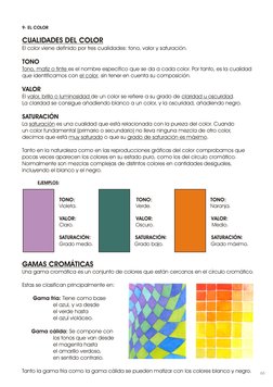 9- EL COLOR
CUALIDADES DEL COLOR
El color viene definido por tres cualidades: tono, valor y saturación.
TONO
Tono, matiz o ti