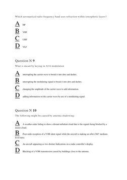 Which aeronautical radio frequency band uses refraction within ionospheric layers? 
A 
HF 
B 
VHF 
C 
UHF 
D 
VLF 
 
 
Questi