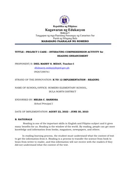 Project I CARE: Reading Enhancement Program | PDF | Reading ...