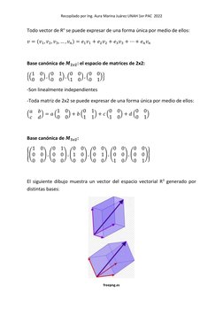 Recopilado por Ing. Aura Marina Juárez UNAH 1er PAC  2022 
 
Todo vector de Rn se puede expresar de una forma única por med