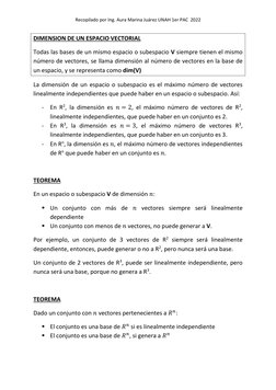 Recopilado por Ing. Aura Marina Juárez UNAH 1er PAC  2022 
 
DIMENSION DE UN ESPACIO VECTORIAL 
Todas las bases de un mismo