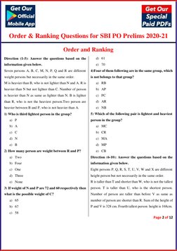 Order & Ranking Questions for SBI PO Prelims 2020-21 
 
 
 
 
 
Order and Ranking 
 
Direction (1-5): Answer the questions ba