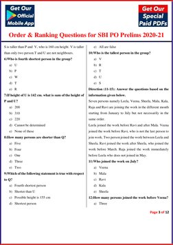 Order & Ranking Questions for SBI PO Prelims 2020-21 
 
 
 
 
 
S is taller than P and V, who is 160 cm height. V is taller