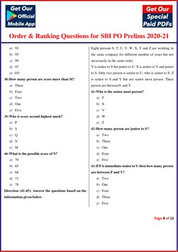 Order & Ranking Questions for SBI PO Prelims 2020-21 
 
 
 
 
 
a) 93 
b) 95 
c) 99 
d) 97 
e) 103 
38) How many person are s