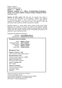 English – Grade 9 
Alternative Delivery Mode  
Quarter 2 – Module 6
Analyzing Literature as a Means of Understanding Unchangi