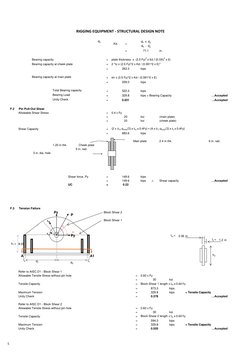 RIGGING EQUIPMENT - STRUCTURAL DESIGN NOTE
dp
 
=
in.
Bearing capacity  
=
plate thickness  x  (2.5 Fy)2 x Kd / (0.5912 x E)