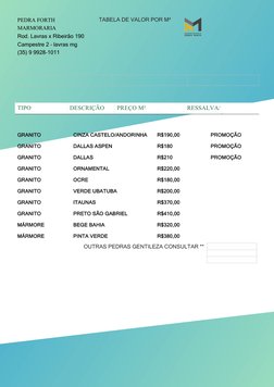 Tabela de Preços de Granitos e Mármores | PDF