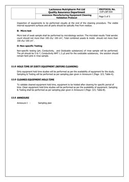 Lactonova Nutripharm Pvt Ltd
Quality Assurance Department
PROTOCOL No.
 CVP-LNP-XXX
xxxxxxxx Manufacturing Equipment Cleanin