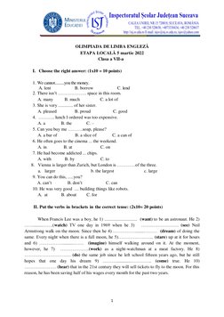 1 
 
 
 
 
OLIMPIADA DE LIMBA ENGLEZĂ  
ETAPA LOCALĂ 5 martie 2022 
                                               Clasa a VI
