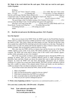 2 
 
III. Think of the word which best fits each space. Write only one word in each space:  
(2x10= 20 points) 
 
Hi Marta,