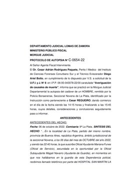 DEPARTAMENTO JUDICIAL LOMAS DE ZAMORA 
MINISTERIO PÚBLICO FISCAL 
MORGUE JUDICIAL 
PROTOCOLO DE AUTOPSIA N° C-0654-22   
Al S