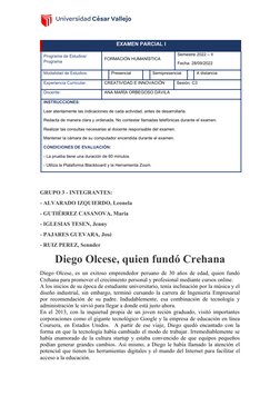 EXAMEN PARCIAL I
Programa de Estudios/ 
Programa
FORMACIÓN HUMANÍSTICA
Semestre 2022 – II 
Fecha: 28/09/2022
Modalidad de Est