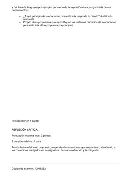 Código de examen: 10048262 
y del área de lenguaje (por ejemplo, por medio de la expresión clara y organizada de sus 
pensa