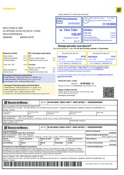 Cartão: SARAIVA / N° 4444.XXXX.XXXX.4837
Deseja parcelar sua fatura²?
Vencimento:
25/09/2022
Valor Total:
133,97
R$
Pagamento
