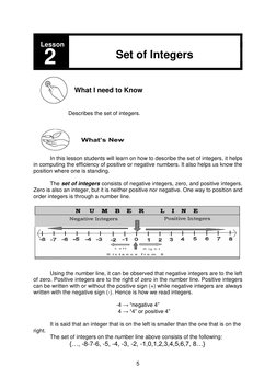 Lesson 
 
 
 
 
 
 
 
 2 
Set of Integers 
 
 
 
 
 
 
 
 
 
 
 
    What I need to Know  
 
 
 Describes the set