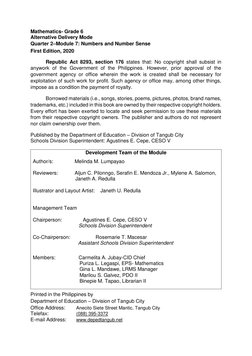 Mathematics- Grade 6 
Alternative Delivery Mode 
 
Quarter 2–Module 7: Numbers and Number Sense 
First Edition, 202
