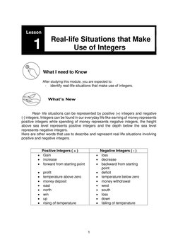 Lesson 
 
 
 
 
 
 
 
 1 
 Real-life Situations that Make 
Use of Integers 
 
 
 
 
 
 
 
 
 
 
 
 
 
 
What I