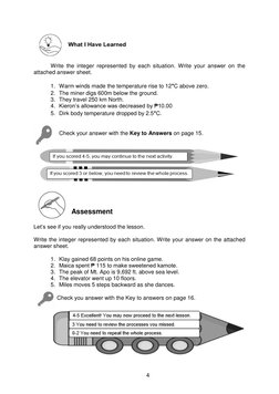 Write the integer represented by each situation. Write your answer on the 
attached answer sheet. 
 
1. W