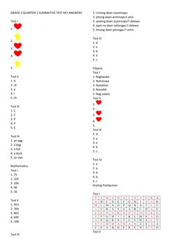Grade 2 Quarter 1 Test Answer Key | PDF