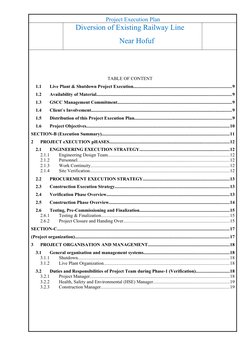 Project Execution Plan
Diversion of Existing Railway Line
Near Hofuf
TABLE OF CONTENT
1.1
Live Plant & Shutdown Project Execu