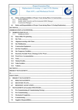 Project Execution Plan
Replacement of existing 1, 2 and 3 UTL Demine
Plant AOV, s and Mechanical Switch
4.3
Duties and Respon