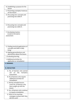 B. Establishing a purpose for the 
lesson 
 
C. Presenting examples/ instances
of new lesson 
 
D. Discussing new concepts an