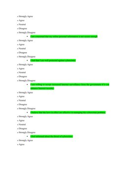 o Strongly Agree 
o Agree 
o Neutral 
o Disagree 
o Strongly Disagree 
§ 
I am concerned that my online personal information