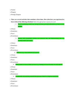 o Neutral 
o Disagree 
o Strongly Disagree 
 
4. There are several activities that constitute cybercrimes. How often have you