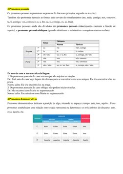 3 Pronomes pessoais
Os pronomes pessoais representam as pessoas do discurso (primeira, segunda ou terceira).
Também são prono