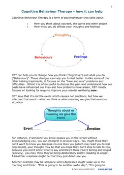© Carol Vivyan 2009-2010      www.get.gg 
2 
Cognitive Behaviour Therapy - how it can help 
Cognitive Behaviour Th