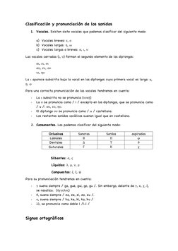 Clasificación y pronunciación de los sonidos 
1. Vocales. Existen siete vocales que podemos clasificar del siguiente modo